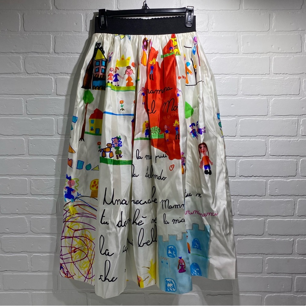 Dolce & Gabbana Long Silk Skirt - Doodle Print - Runway Fashion Week 2015 - 36